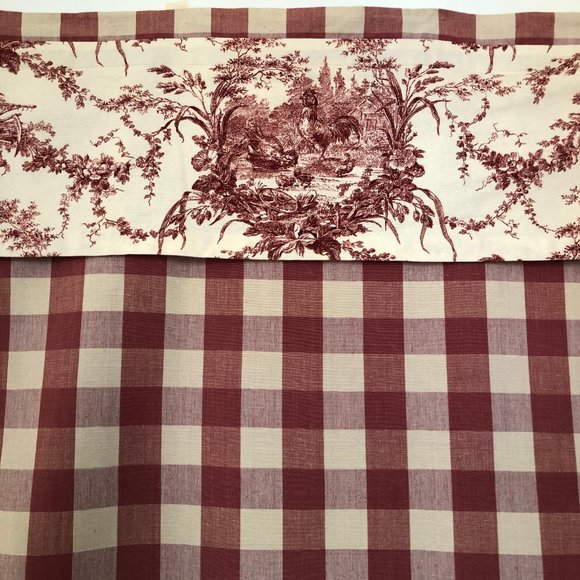 Red/Off-White Buffalo Check +Toile Door Curtain - Picture 5 of 9